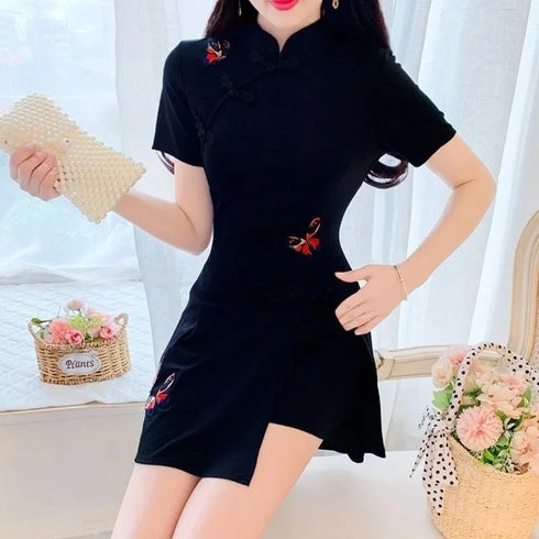 Women's Suit Chinese Style Outfits Matching Crop Top Shorts Two Piece Sets Summer Retro Cheongsam Lady Clothes