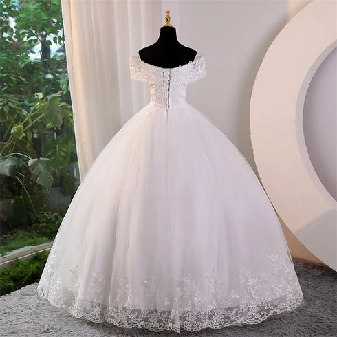 Plus Size White Wedding Dresses Off The Shoulder Wedding Gowns Elegant Long Appliques Pearls Bridal Dress
