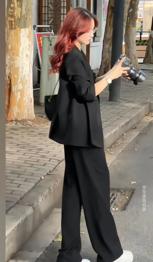 Elegant 3-Piece Korean Business Suit for Women: Stylish Blazer, Sleeveless Vest, and Wide Leg Pants Set for Office and Casual Wear