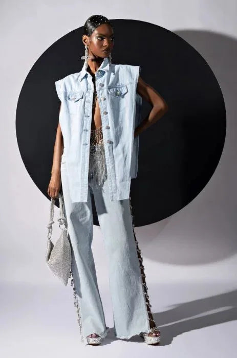 High Waist Ripped Jeans for Women Denim Wide-Leg Style