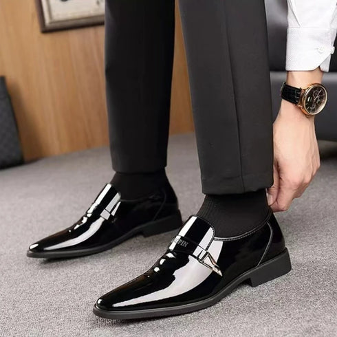 Men's Leather Oxford Shoes Slip On Business Dress Loafers with Pointed Toe