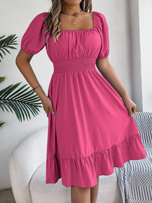 Women's Midi Dresses Casual Square Neck Ruffle Edge Dress