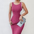 Solid Backless Tank Dress for Women - Summer Sleeveless Knitted Midi Dress