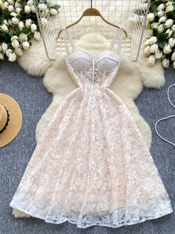 Women Sexy Hollow Out Party Club Embroidery Dress Evening Strap Splicing Vestidos
