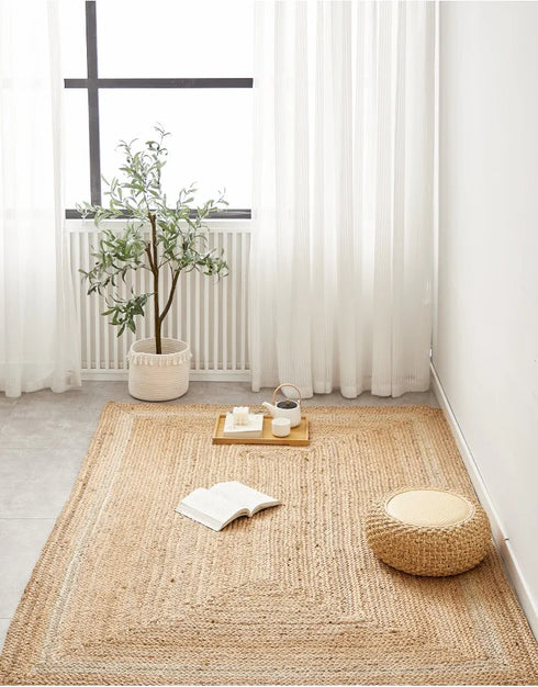 Hand-Woven Jute Carpet for Living Room Multi-Scene Use Double-Sided Entrance Mat