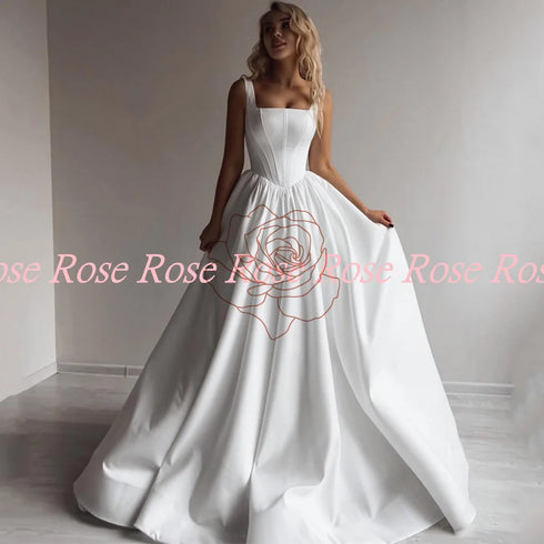 Furtanseo A-Line Wedding Dresses Satin Sleeveless Boho Gowns