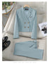 Chic Women's Office Suit Set: Long Sleeve Double Breasted Short Tops with Slim High Waisted Pencil Pants for Spring Fashion