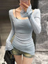 Mesh Sheer Irregular T Shirt For Women New Long Sleeve See-Through Korean Pullover Tops Sexy Autumn Girls Top Tee Shirt Casual