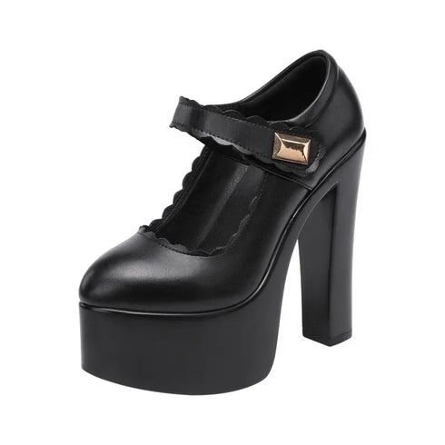 15cm Block High Heels Shoes Thick Platform Women Pumps