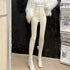 Beige Super High Waist Pencil Jeans Women Korean Slim Denim Pants