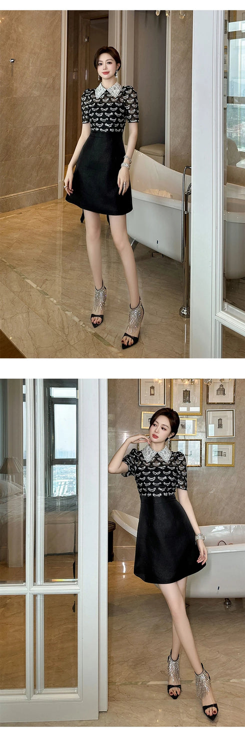 Summer Sweet Black Formal Occasion Short Dress Women Clothes Elegant Luxury A-Line Mini Party Prom Dresses