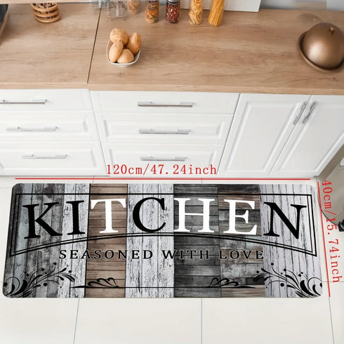 Kitchen Letter Print Area Rug Non-Slip Flannel Carpet Machine Washable for Home Living Room Bedroom