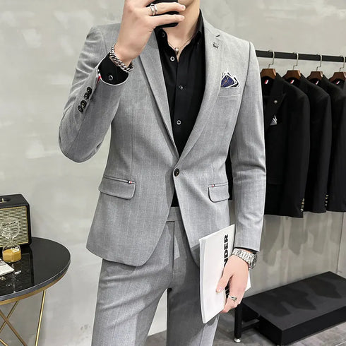 Men's Two-Piece Wedding Suit Business Casual Ensemble with Trousers