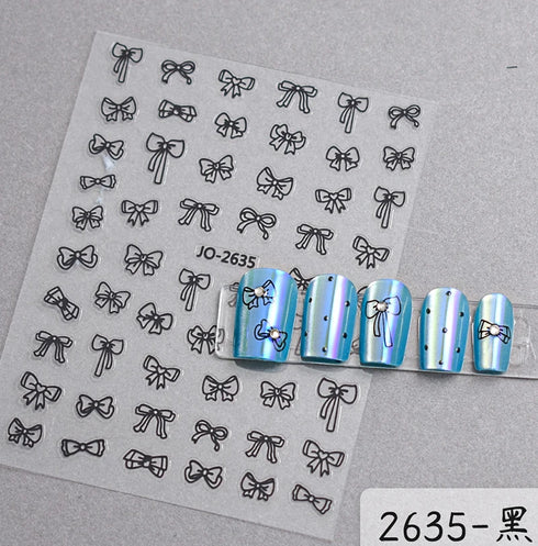 5D Embossed Nail Art Stickers - Semi-Transparent White Bowknots Adhesive Sliders for Creative Manicure Decorations and Nail Art Accessories