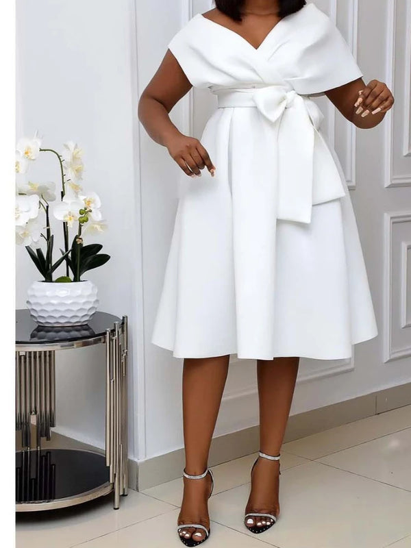 Dress Women Mid Length Dresses A Line Slim Fit V Neck Summer