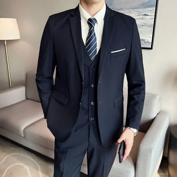 Handsome Men's 3-Piece Business Casual Wedding Suit Set