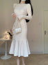 Korean Chic French Knitted Dress Women Long Sleeve Fishtail Bodycon