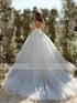 Modern Glitter Tulle Wedding Dresses Long Sleeves V Neck Bridal Gowns for Bride