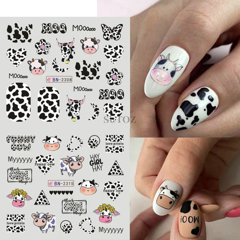 Animal Print Water Nail Decals - Cow and Leopard Designs for Stunning Winter Manicure - 12 Unique Patterns for Creative Nail Art