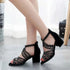 Rhinestone Faux Leather Hollow Out Thick Heel Sandals