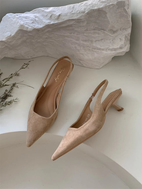 Elegant Pointed Toe Slingback Sandals Low Heel Mules