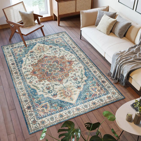 Printed Indoor Boho Area Rug Non Slip Super Strong Home Décor for Entryway Bedroom Living Room
