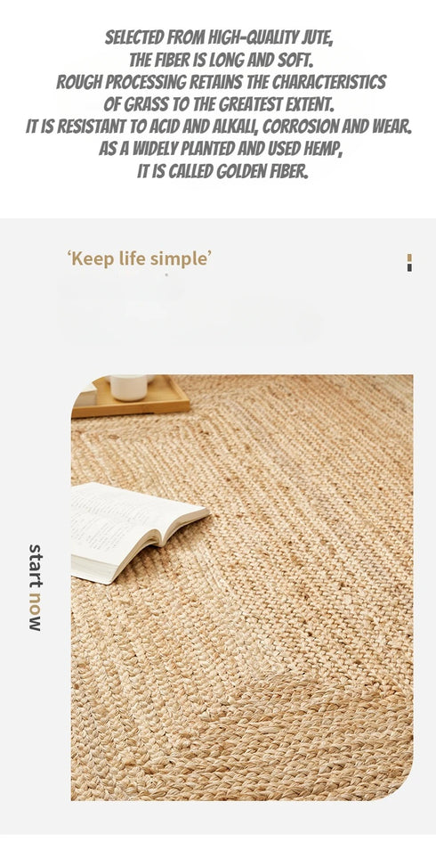 Hand-Woven Jute Carpet for Living Room Multi-Scene Use Double-Sided Entrance Mat