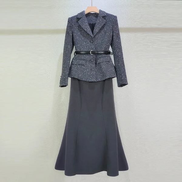 Luxury Tweed Long Dresses Women Fishtail Evening Dress