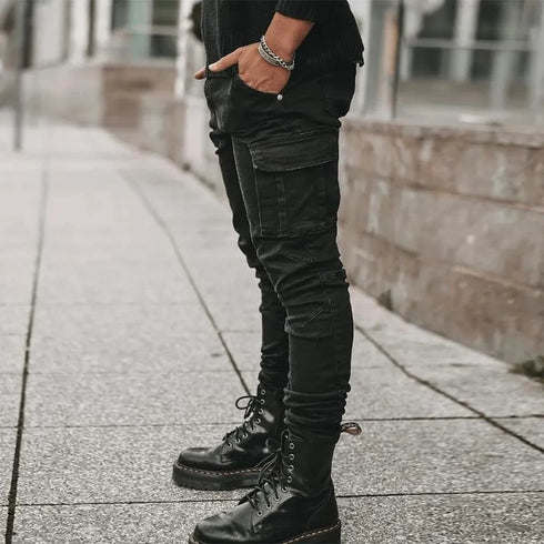 Men's Cargo Pants Jeans Denim Slim Fit Multi Pockets