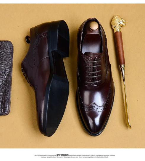 Genuine Cow Leather Brogue Oxford Shoes for Men Vintage Handmade Casual Flats