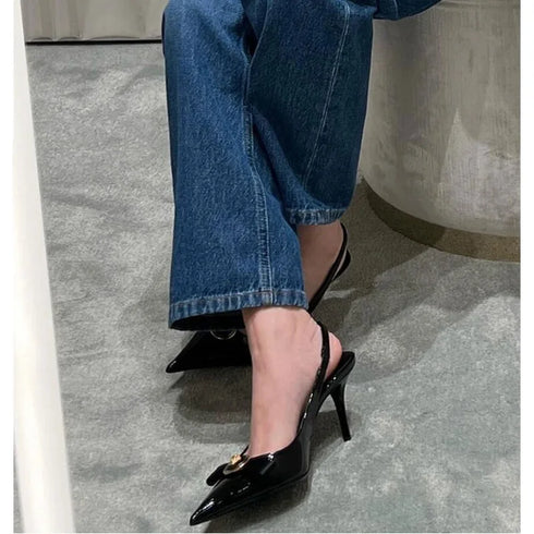 French Temperament Bow Pointed Toe Thin Heels For Women