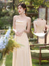 Bridesmaid Dress Satin Off-Shoulder Ruffle A-Line Floor-Length Lace-Up Gown Wedding Dress