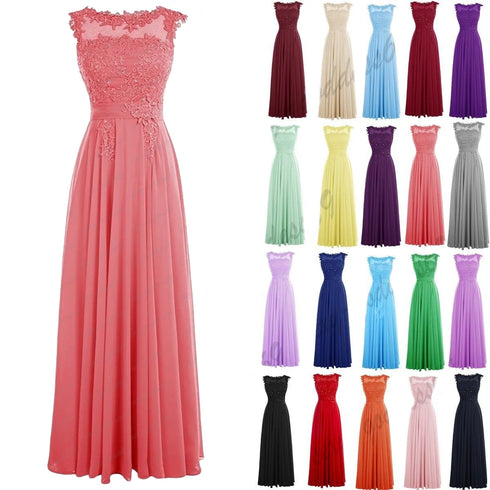 Bridesmaid Dress A-Line Chiffon Beading Applique Backless Floor Length Evening Dress