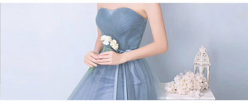 Elegant Sleeveless Tulle A-Line Bridesmaid Dress With Satin Belt And Lace Up Bow For Weddings