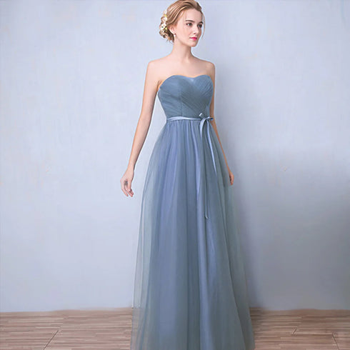 Elegant Sleeveless Tulle A-Line Bridesmaid Dress With Satin Belt And Lace Up Bow For Weddings