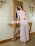 Oblique Shoulder Long Sleeve Maxi Dress for Women Elegant Patchwork Ruched Backless Slim Bodycon Dress