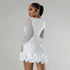Long Sleeve V Neck Transparent Club Dress with Diamonds