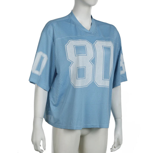 IAMSURE Sporty Activewear Number Printed T Shirt Casual Loose O-Neck Short Sleeve Tees Women 2024 Summer Fashion Streetwear Lady