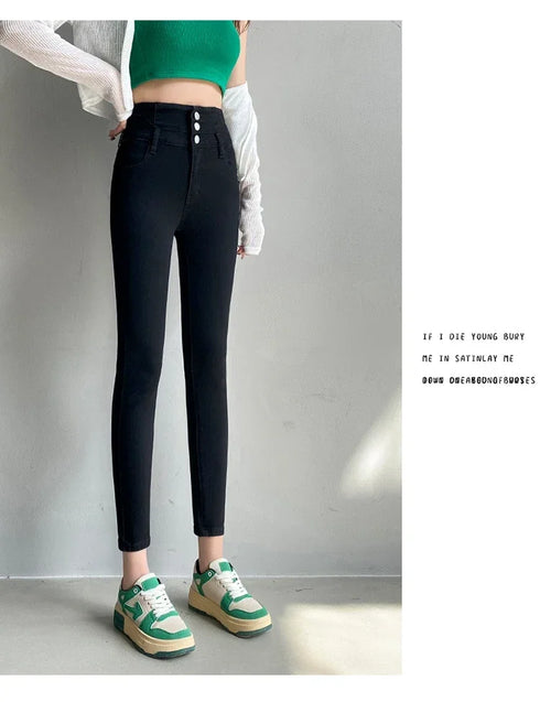 Women's High Waist Stretch Jeans - Fashionable Slim Denim Pants