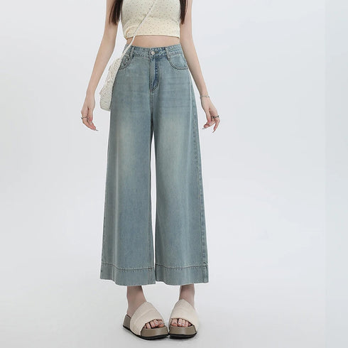 Wide Leg Loose Denim Ankle-Length Jeans for Women - Trendy Streetwear Pants Perfect for Summer Outfits and Casual Styling