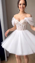Simple Short Bride Wedding Dresses Appliques Lace Corset Gowns