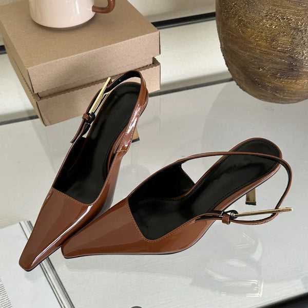 Chic Slingback Pointed Toe Pumps with Metal Buckle Strap for Women