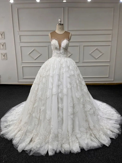 Eslieb Custom Made Wedding Dress Lace Beads Ball Gown
