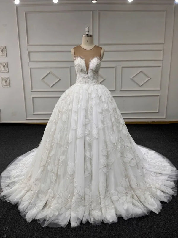 Eslieb Custom Made Wedding Dress Lace Beads Ball Gown