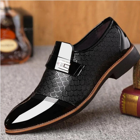 Italian Style Men's Black Patent Leather Loafers - Formal Oxford Dress Shoes