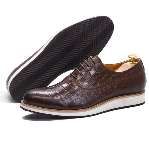 Genuine Leather Snake Pattern Casual Lace-Up Shoes for Men