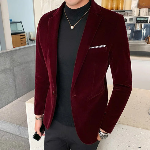 Velvet Wedding Dress Coat Men's Blazer Jacket Casual Business Suit Stage DJ Costume Homme