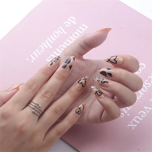 24Pcs Medium Long Halo French Press On Nails Set - Full Coverage Fake Nails for Effortless Nail Art, Removable and Stylish Decorative Tips for Girls and Nail Enthusiasts