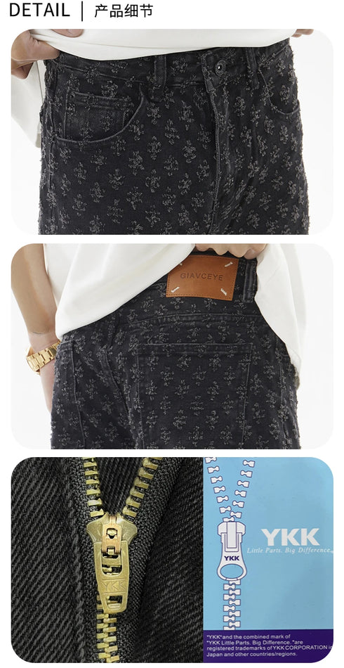 Black Men's Designer Jeans Straight Leg Baggy Denim Trousers