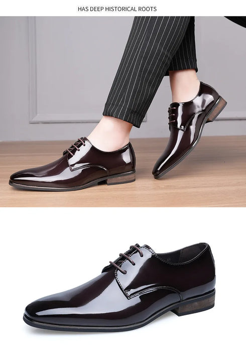 Luxury Designer Men's Oxfords - Lace-Up Patent Leather Pointed Dress Shoes for Formal Occasions and Business Events